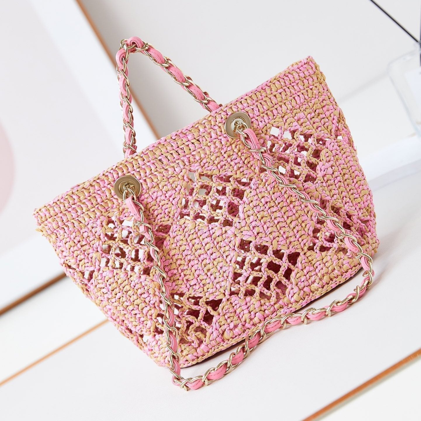 Bolso de playa cc coco 32cm rafia rosa