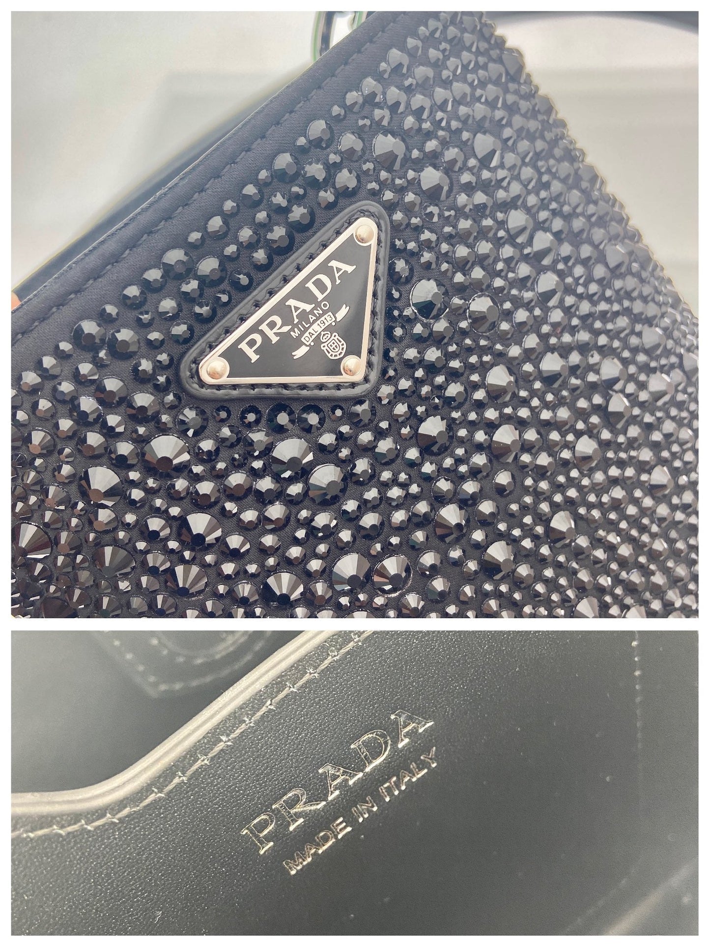 SAC SEAU PANIER 16 EN CUIR DE VEAU NOIR ATTACHÉ CRISTAUX PLEINS