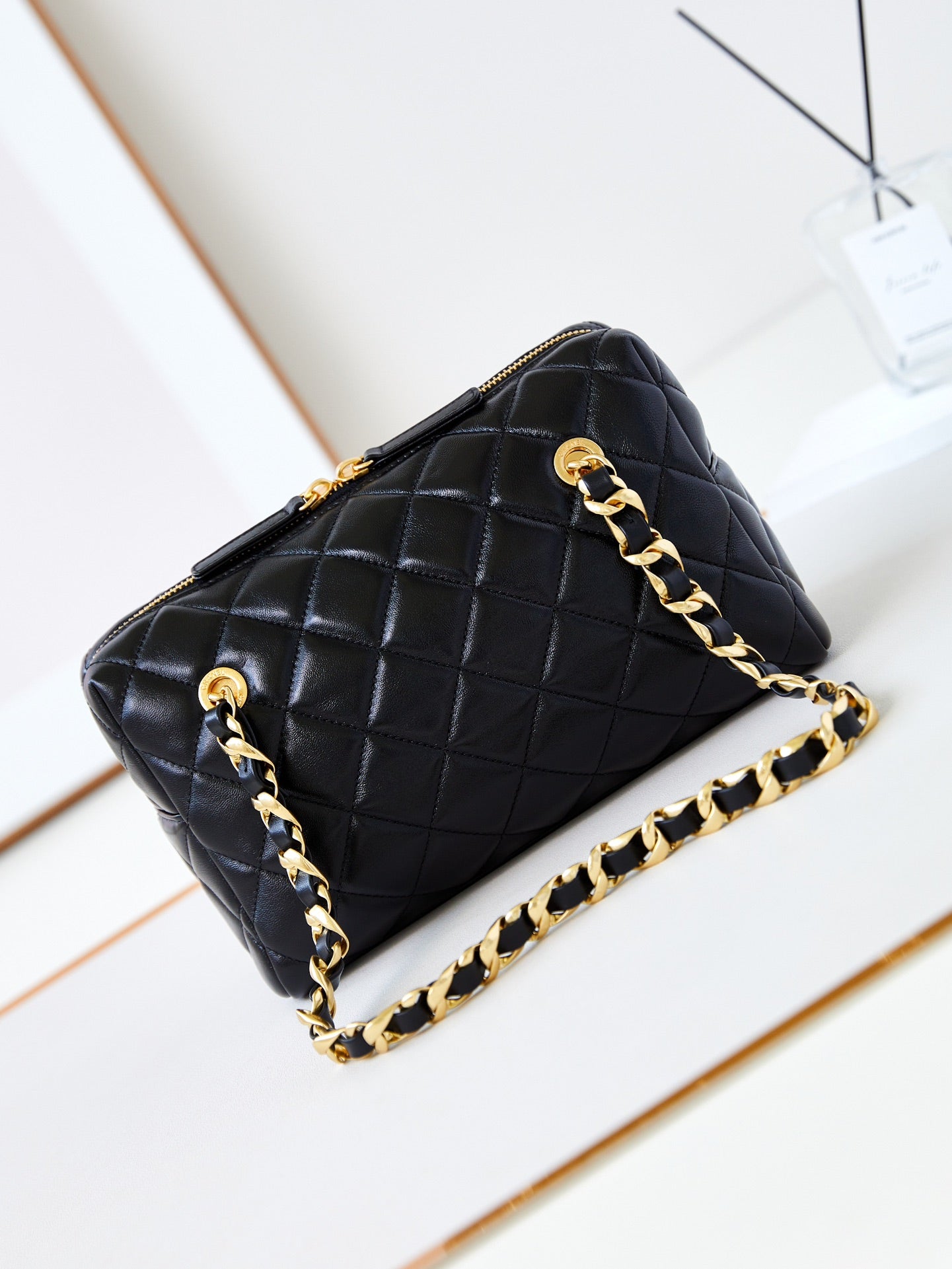 Bolsa de bolos CC 24K de 25 cm de piel de cordero encerada negra