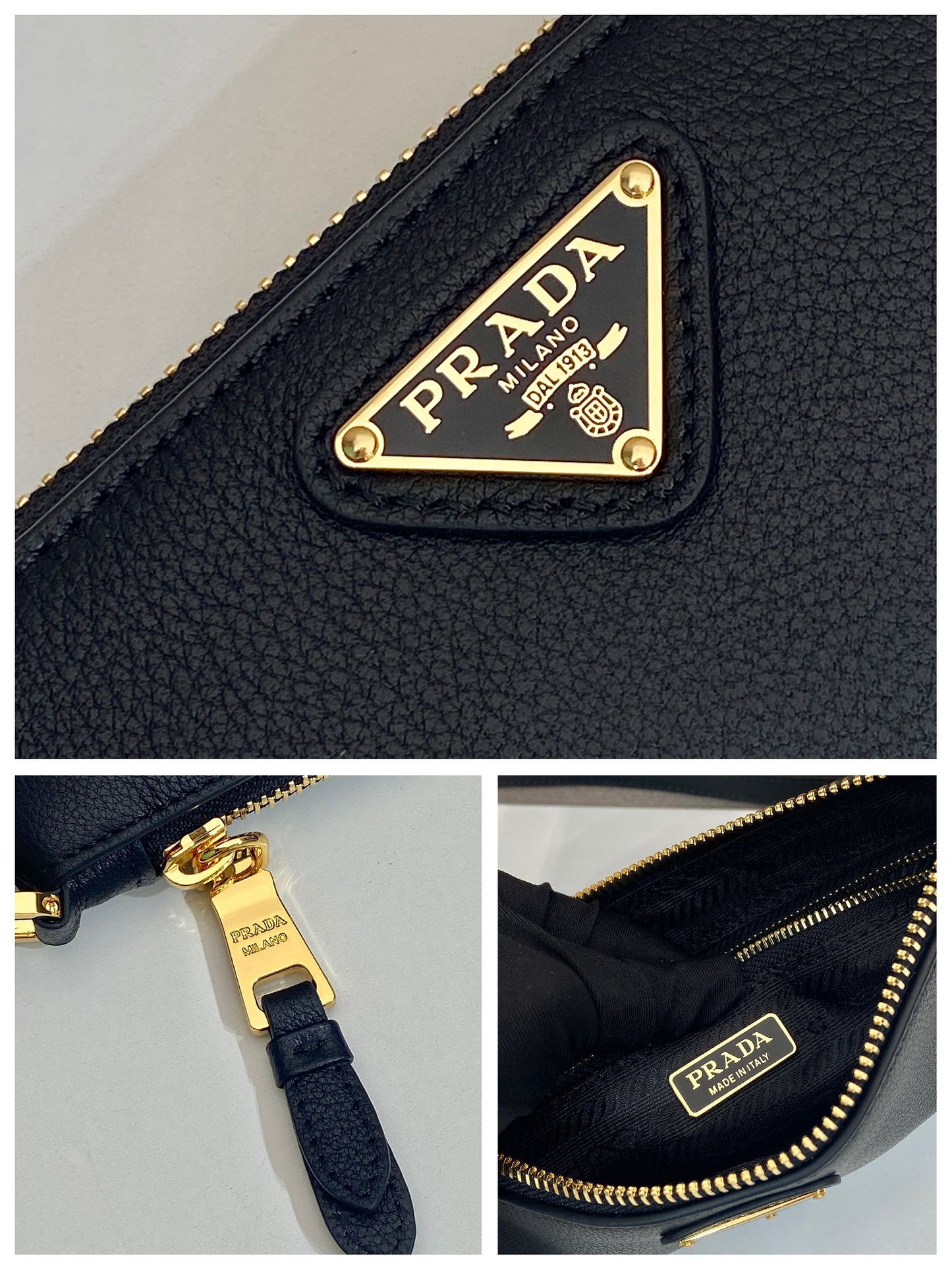 BOLSO DE HOMBRO CON LOGO TRIÁNGULO DE 24" EN PIEL DE BECERRO LISA NEGRA