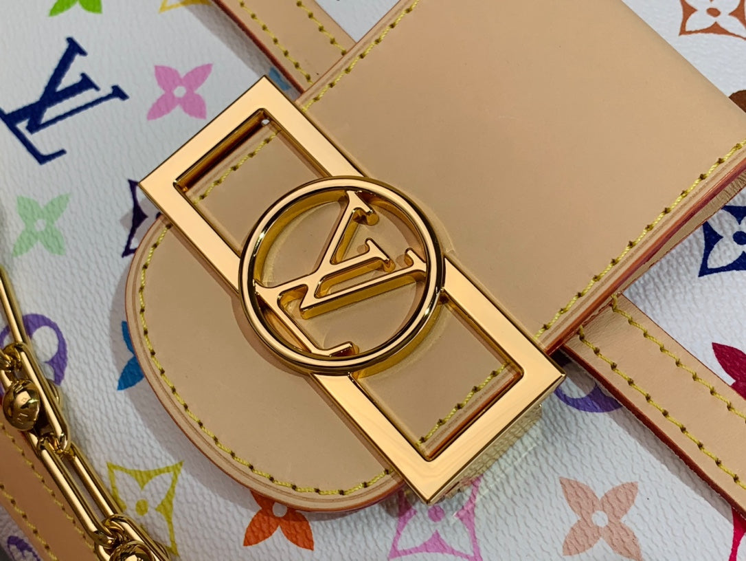 LV x TM Dauphine Soft GM 28 cm Blanco Multicolor Ribete de piel de vacuno