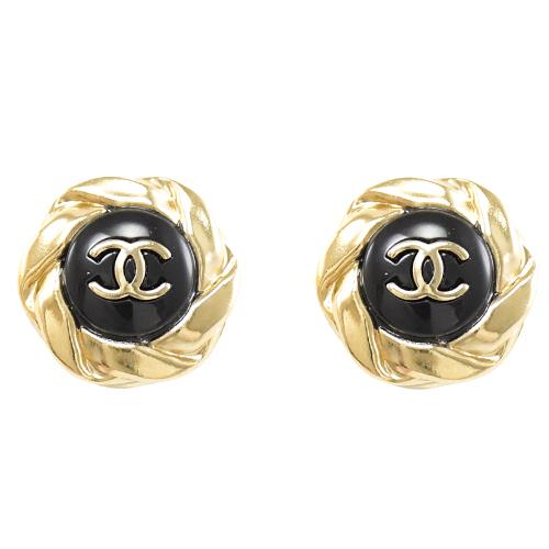 PENDIENTES MINI DOBLE C DE ORO Y NEGRO