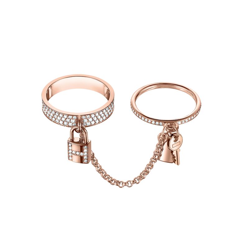 BAGUE DOUBLE CLOCHETTE DIANA HM KELLY EN OR ROSE AVEC DIAMANTS
