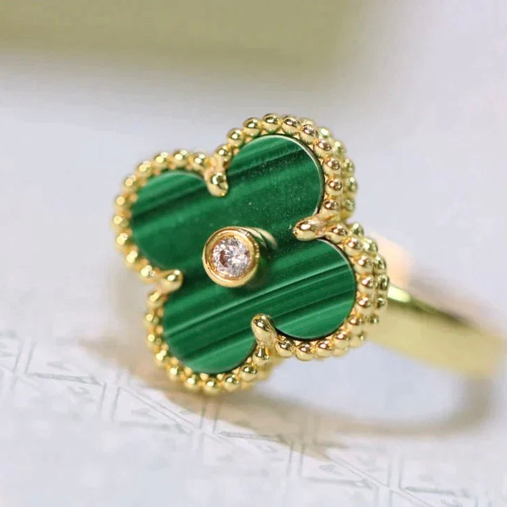 BAGUE DIANA CLOVER MALACHITE OR DIAMANT