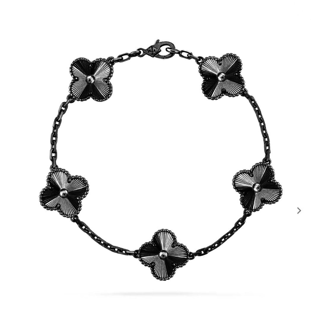PULSERA DIANA TRÉBOL 5 MOTIVOS NEGRA