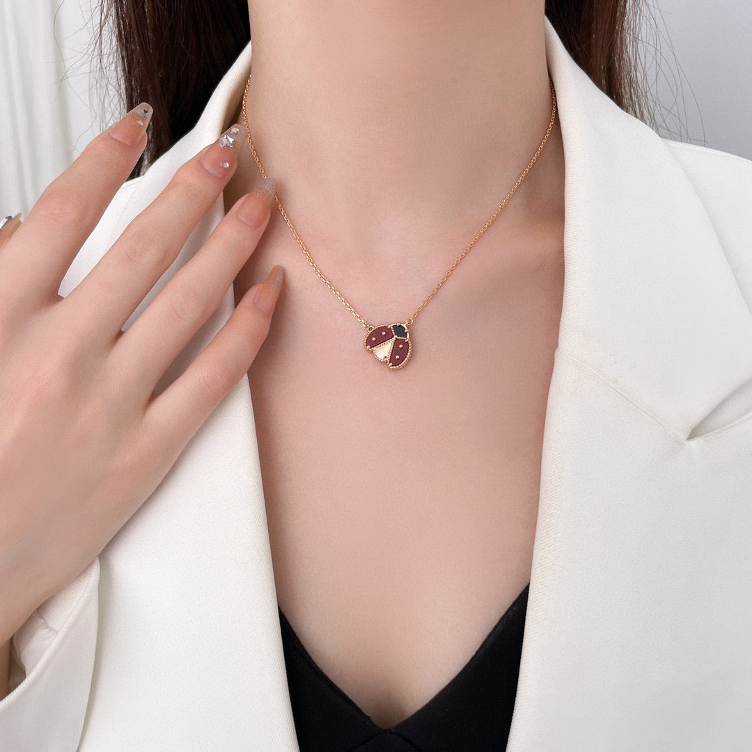 DIANA LUCKY CARNELIANS LADYBUG NECKLACE