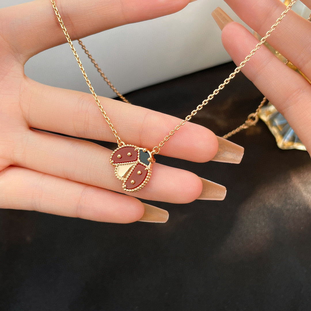 DIANA LUCKY CARNELIANS LADYBUG NECKLACE