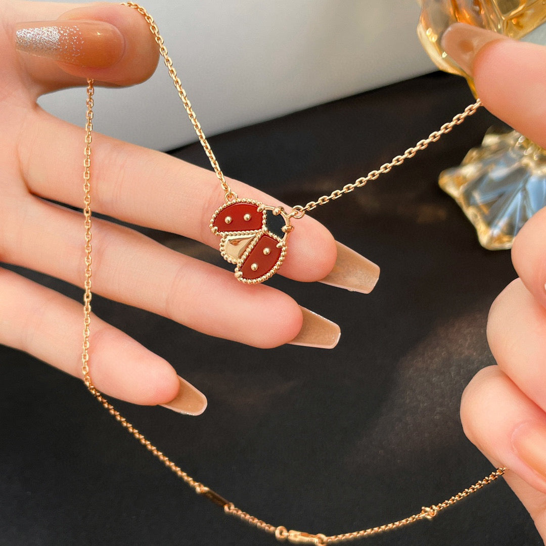 DIANA LUCKY CARNELIANS LADYBUG NECKLACE