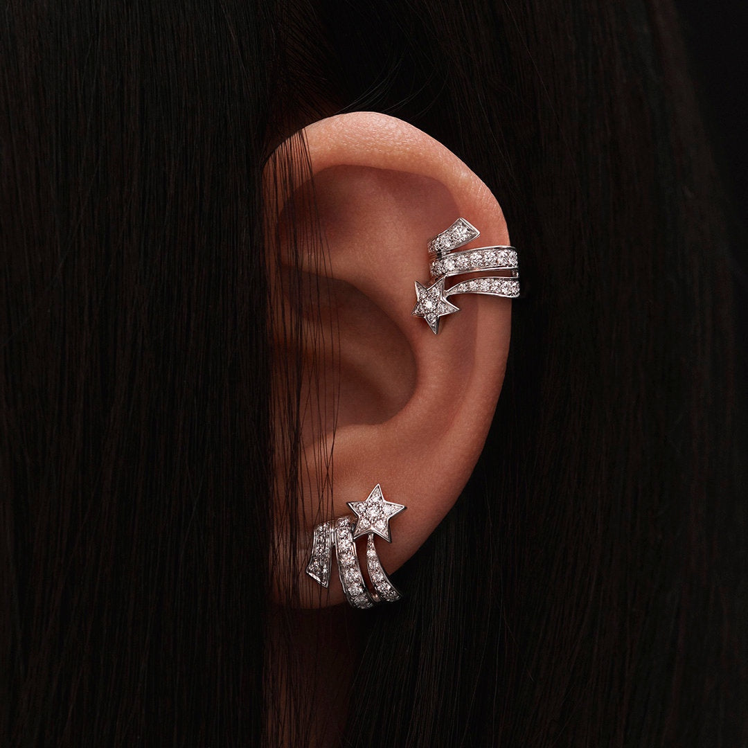 PENDIENTES DE PLATA CON DIAMANTES DE DOBLE FILA DE ESTRELLA
