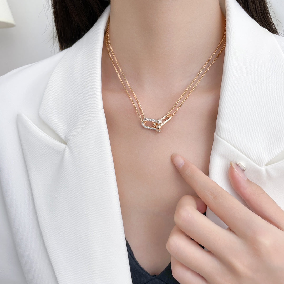 COLLAR DE DOBLE CADENA CON PEDANTE DE DIAMANTE HARDWEAR