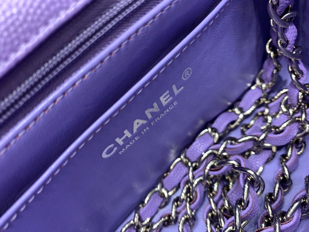 MINI SAC À RABAT CARRÉ 17 CM VIOLET CAVIAR QUINCAILLERIE ARGENTÉE