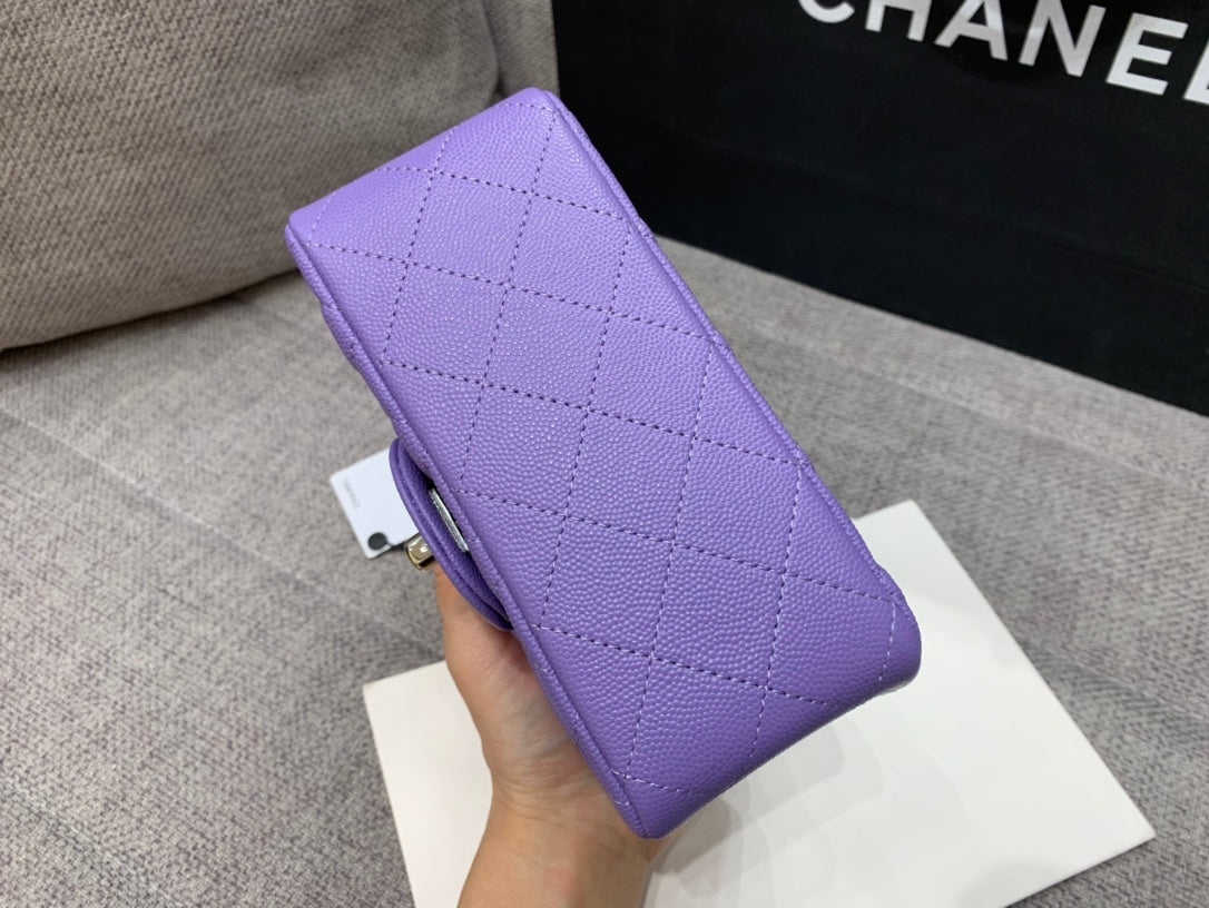 MINI SAC À RABAT CARRÉ 17 CM VIOLET CAVIAR QUINCAILLERIE ARGENTÉE
