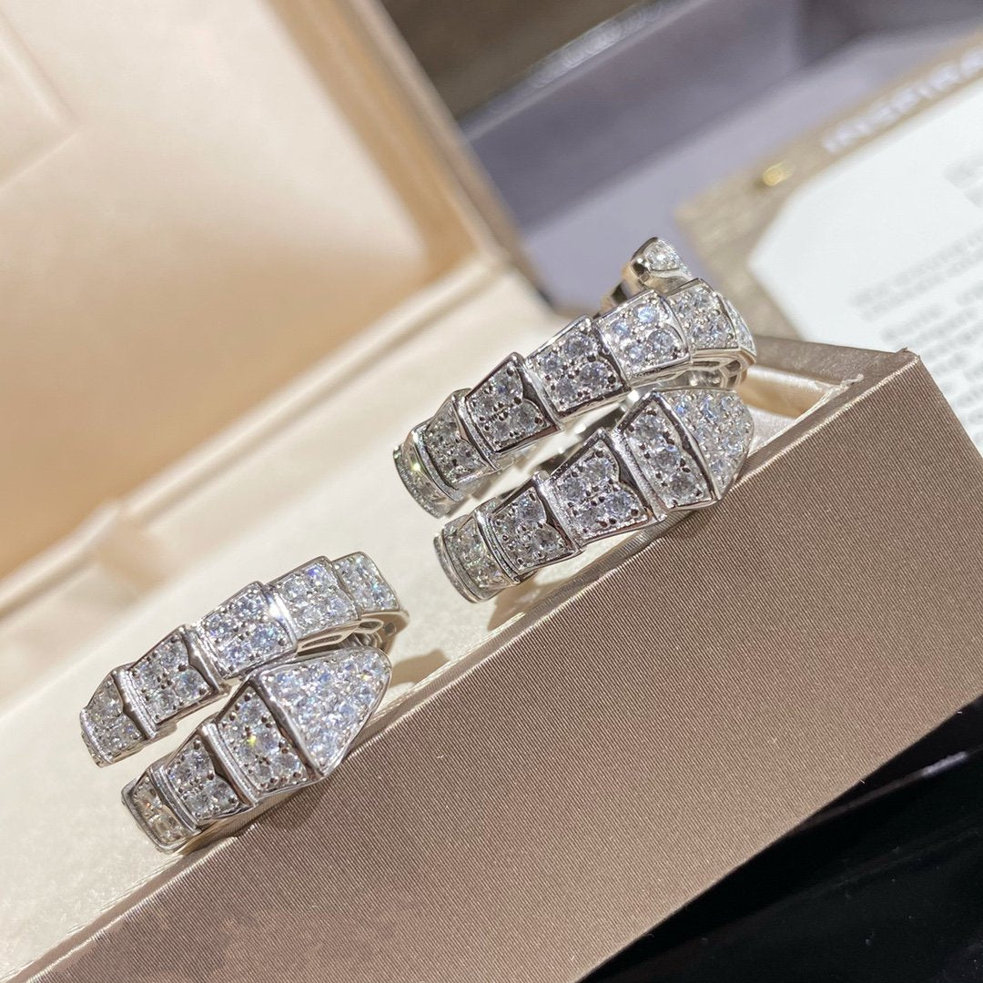 DIANA SERPENTI DOUBLE RING SILVER DIAMOND PAVED