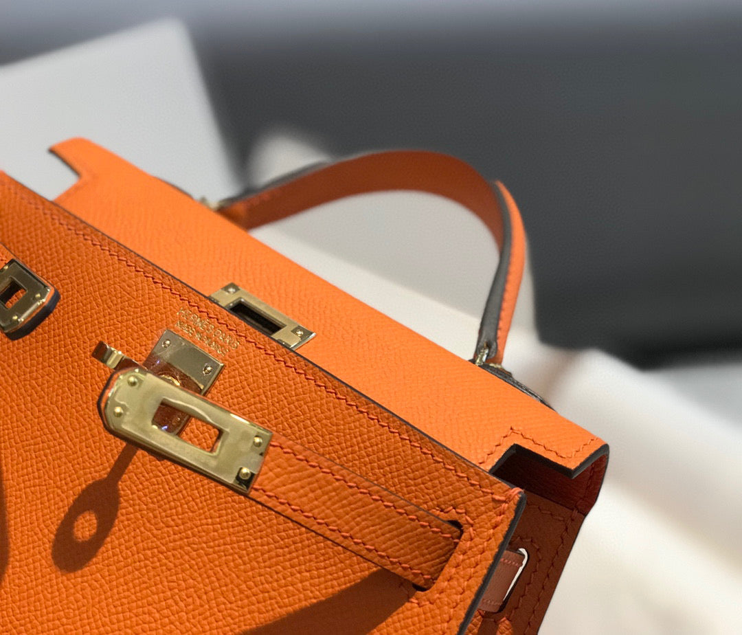 HM KELLY MINI 20 ORANGE EPSOM QUINCAILLERIE OR