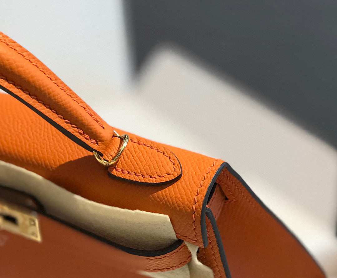 HM KELLY MINI 20 ORANGE EPSOM QUINCAILLERIE OR