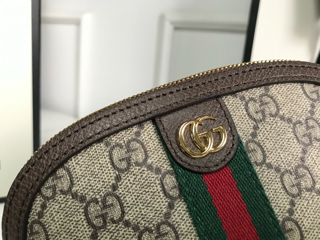Bolsa de cosméticos pequeña Ophidia de 17 cm, lona beige con monograma