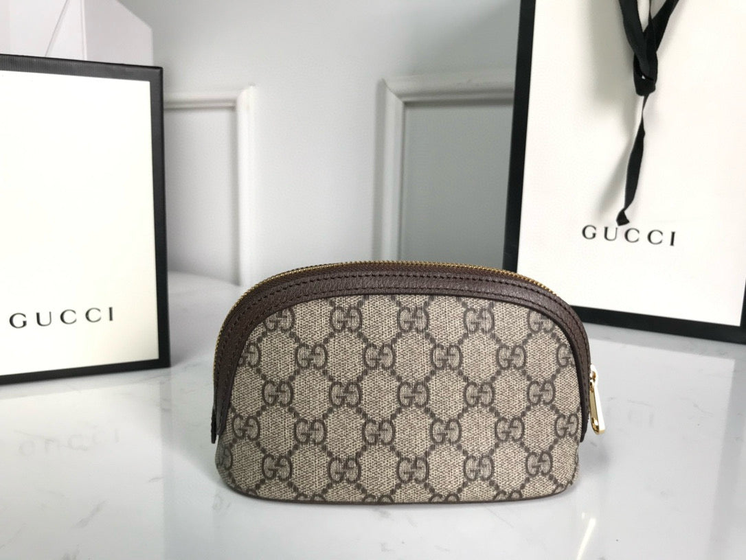 Bolsa de cosméticos pequeña Ophidia de 17 cm, lona beige con monograma
