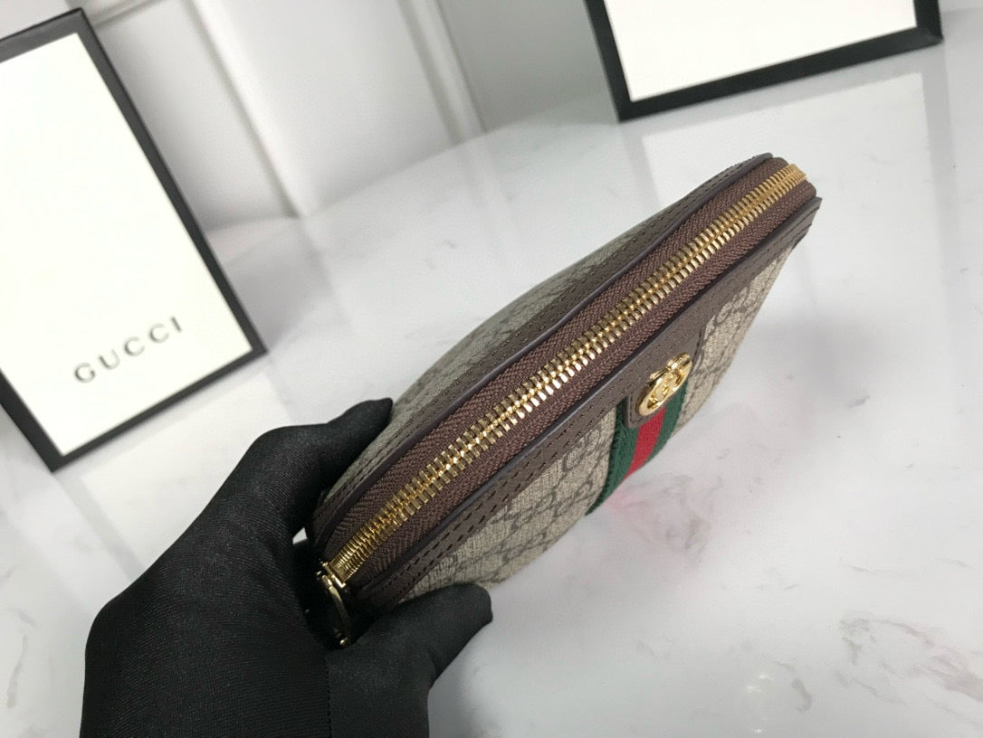 Bolsa de cosméticos pequeña Ophidia de 17 cm, lona beige con monograma