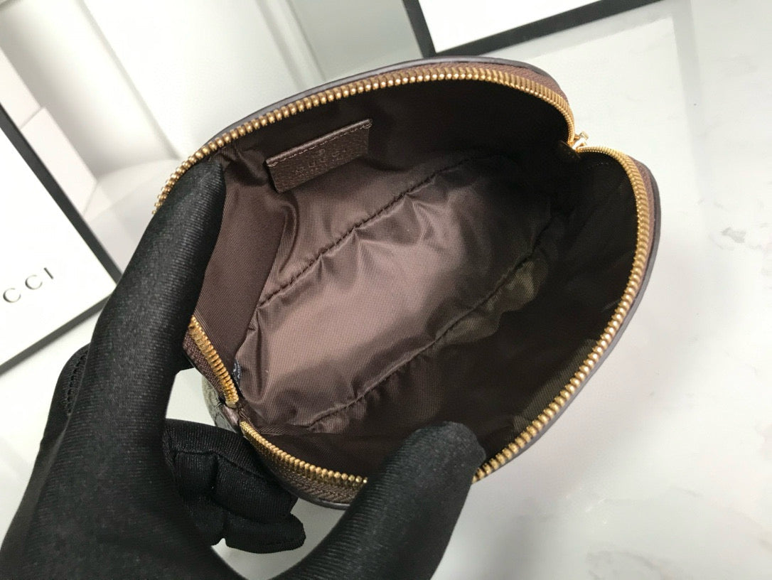 Bolsa de cosméticos pequeña Ophidia de 17 cm, lona beige con monograma