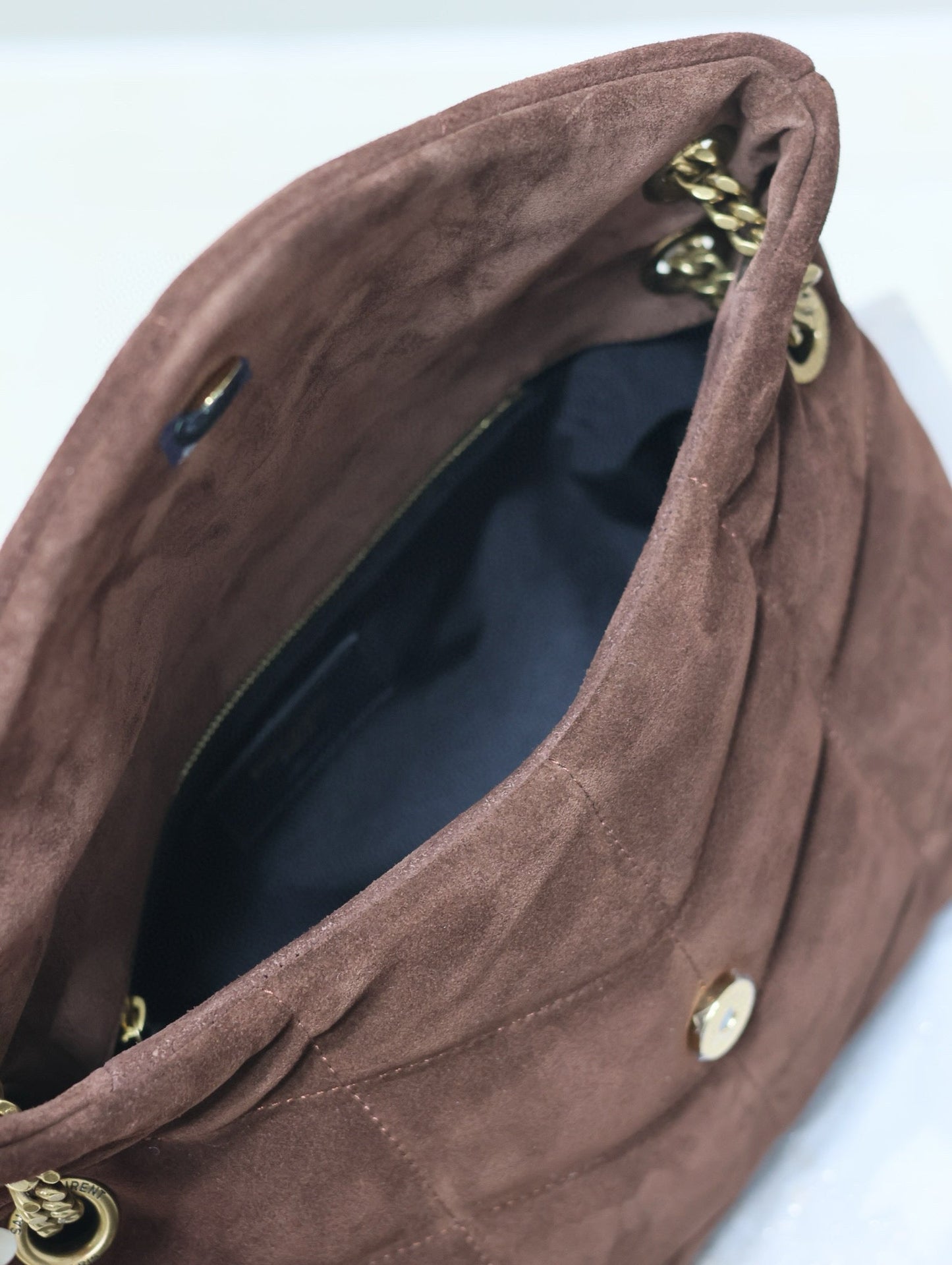 LOULOU PUFFER SMALL 29 CHOCOLATE SUEDE GHW