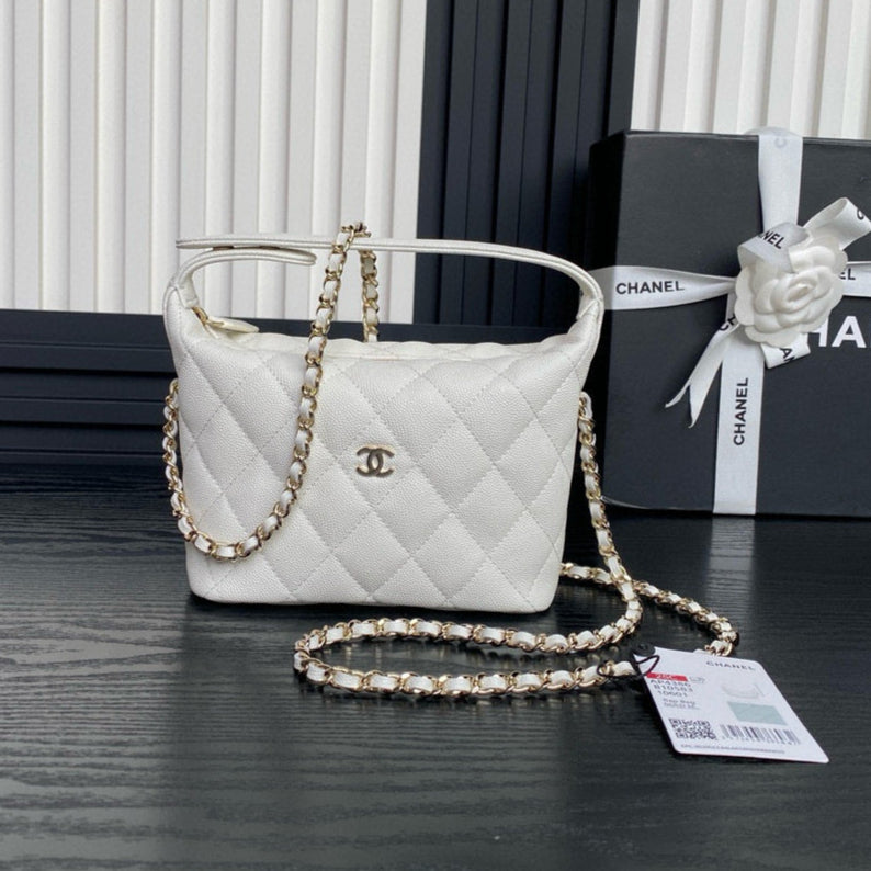Bolso Hobo CC 25C de 21,5 cm con asa superior en piel de becerro granulada blanca