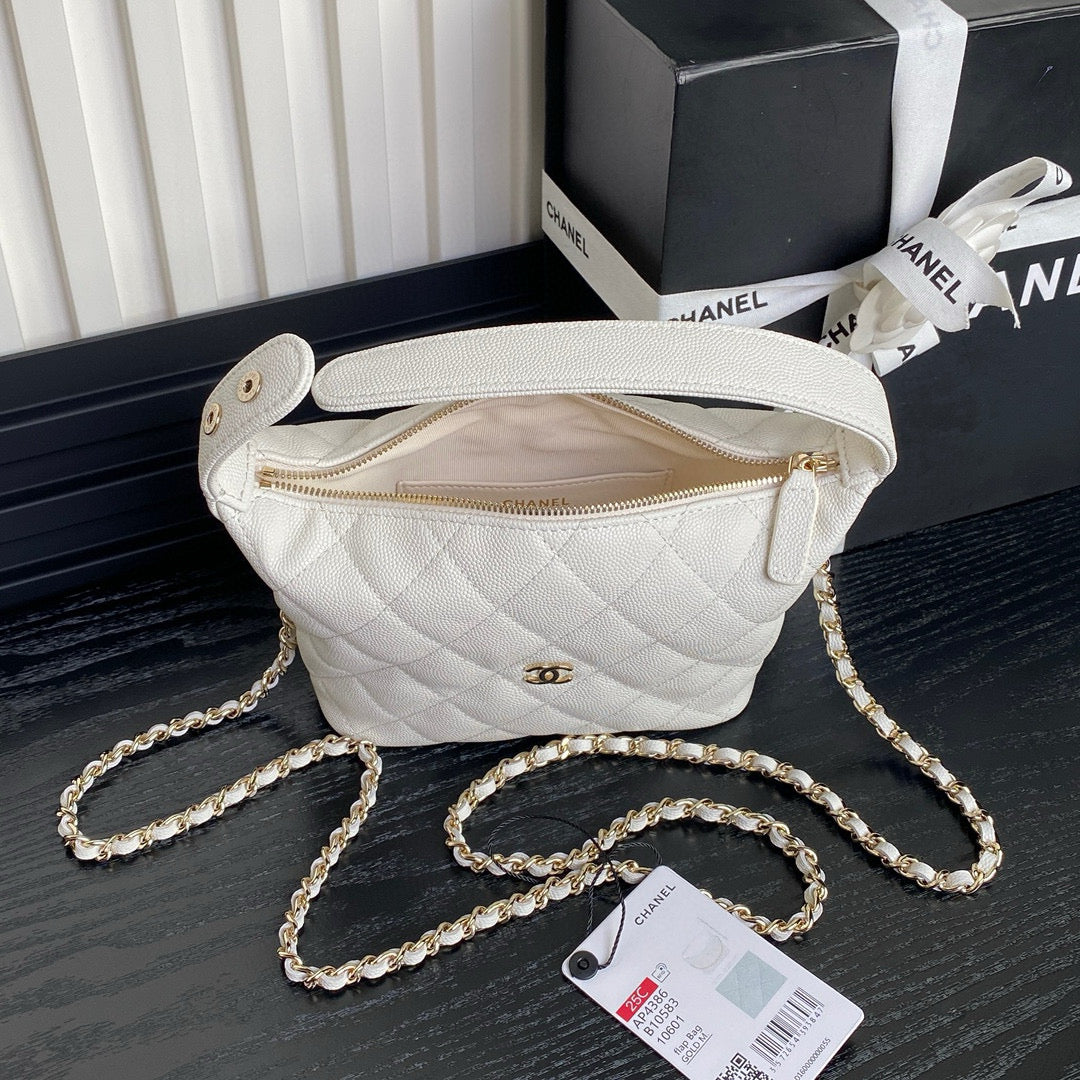 Bolso Hobo CC 25C de 21,5 cm con asa superior en piel de becerro granulada blanca