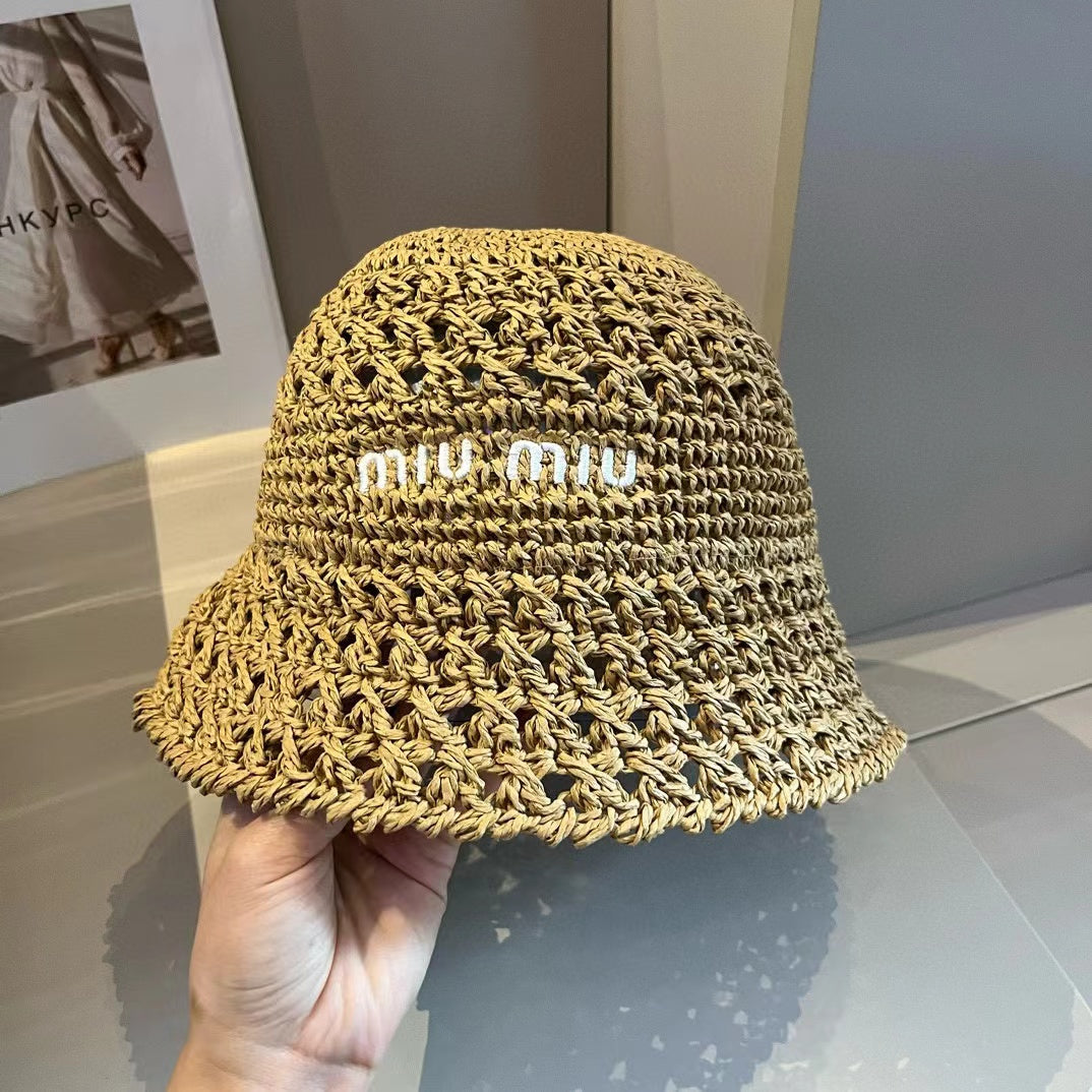 Sombrero de tela tejida beige Miu