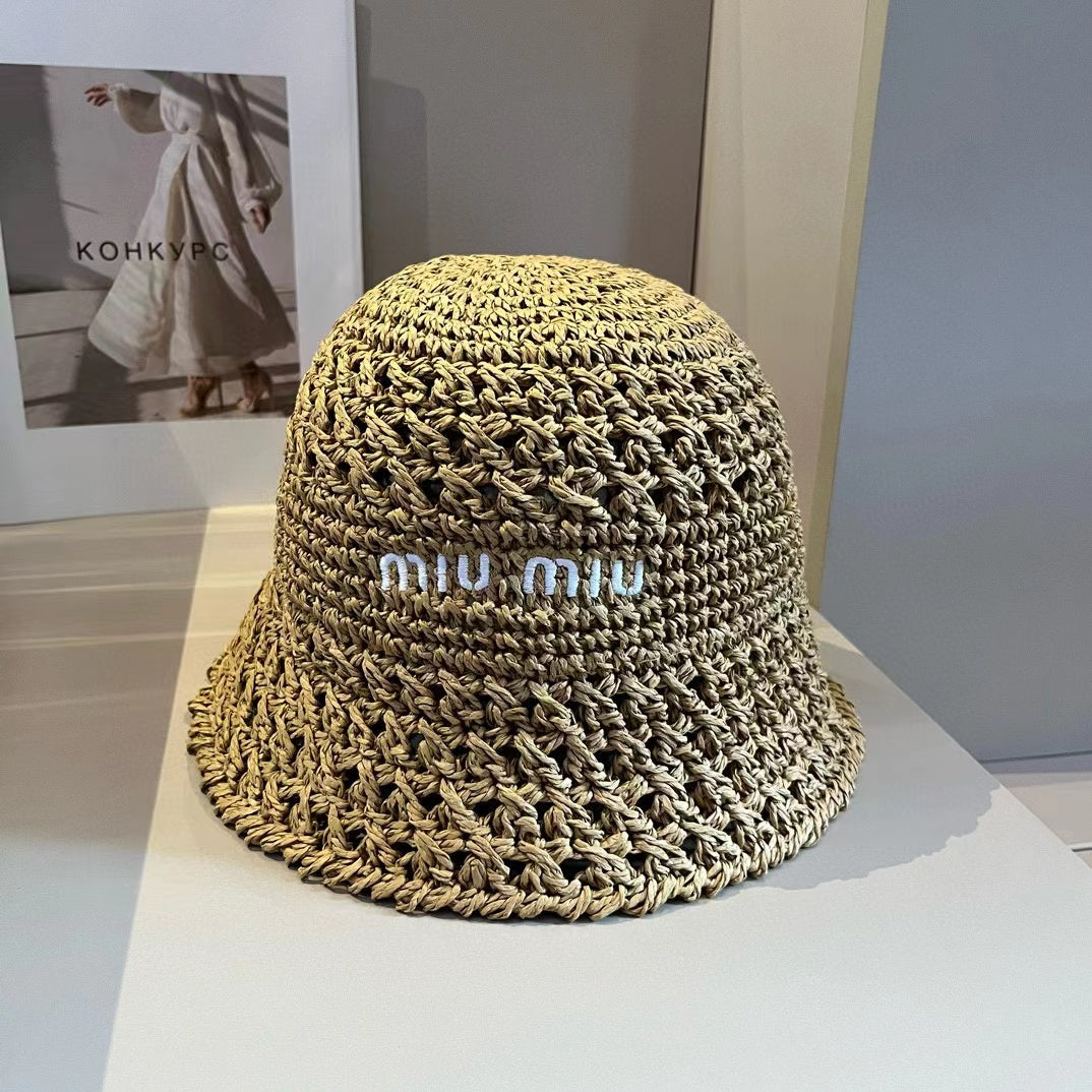 Sombrero de tela tejida beige Miu