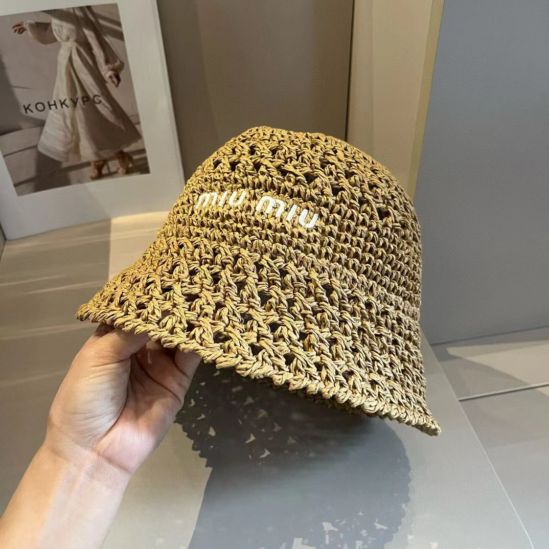 Sombrero de tela tejida beige Miu