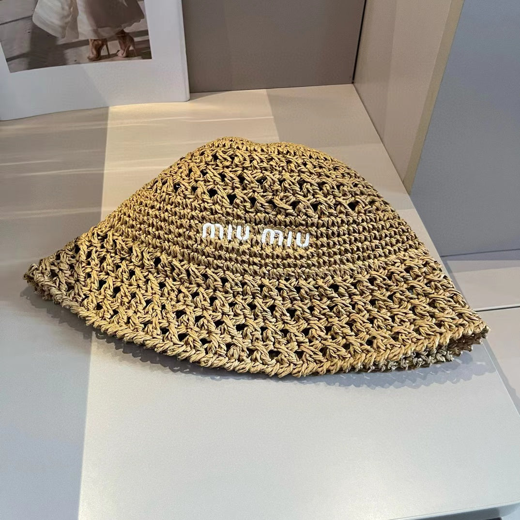 Sombrero de tela tejida beige Miu