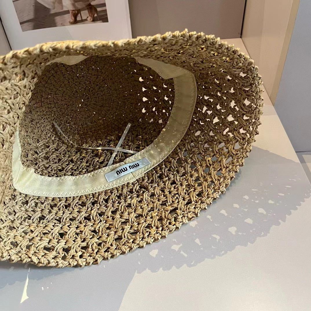 Miu Beige Woven Fabric Hat