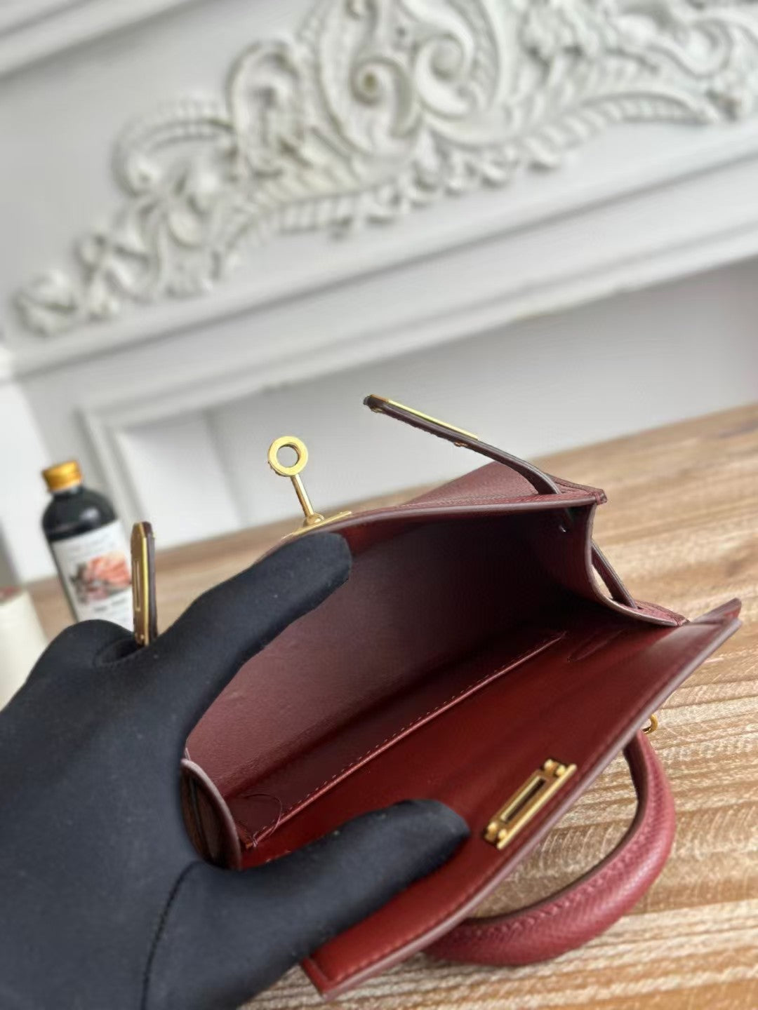 HM Mini Kelly 19cm Burgundy Epsom Gold Hardware