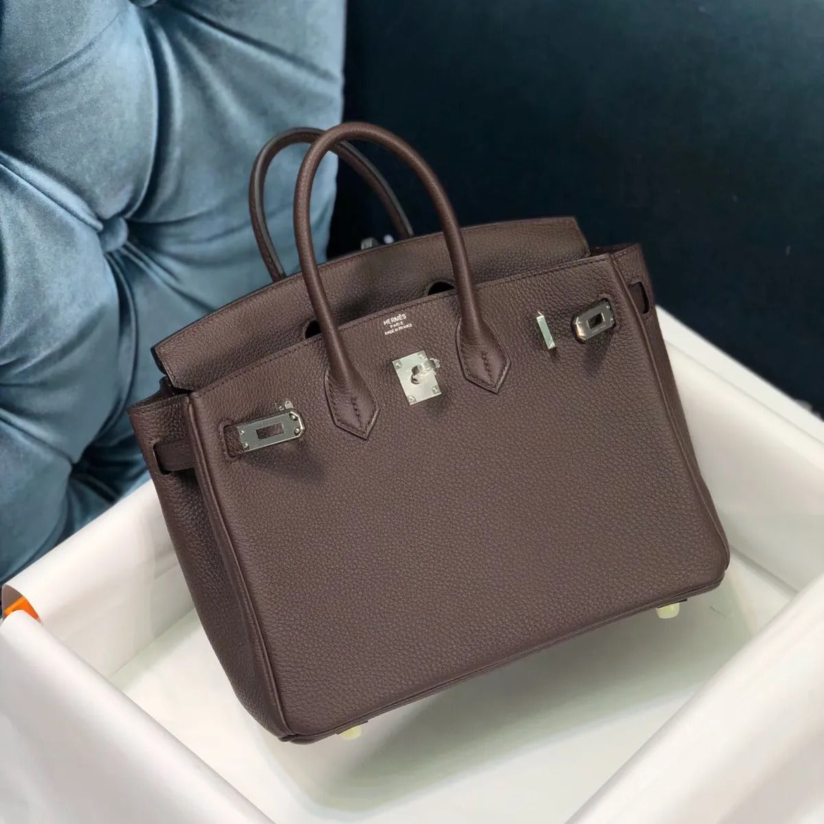 HM BIRKIN CAFÉ TOGO CUERO HIERROS PLATEADOS