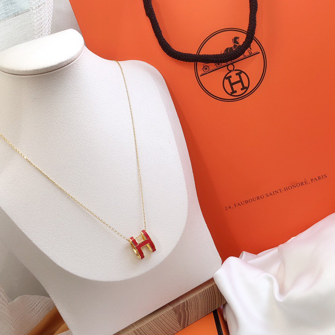 DIANA HM CLIC RED ENAMEL GOLD NECKLACE