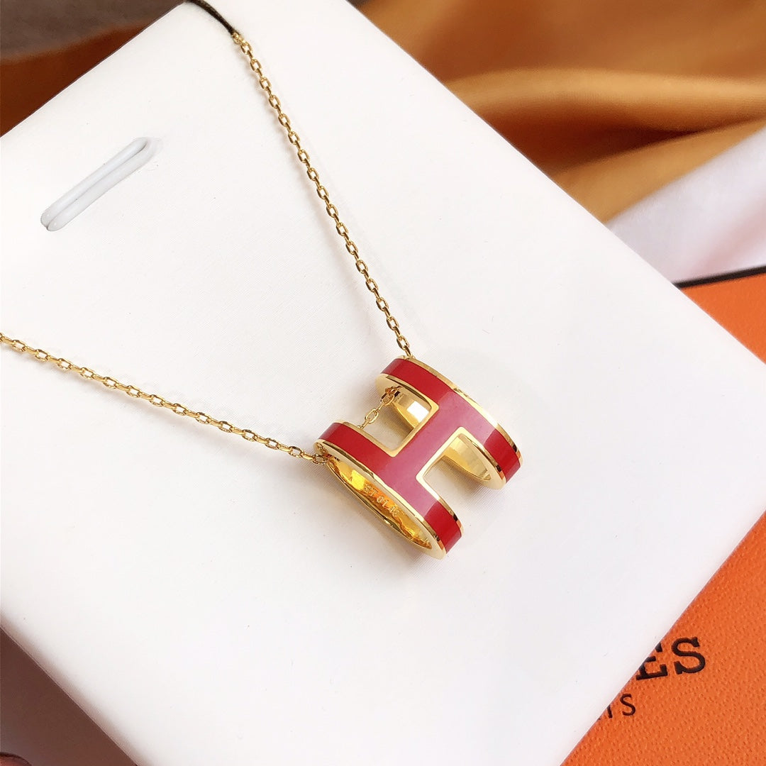 DIANA HM CLIC RED ENAMEL GOLD NECKLACE