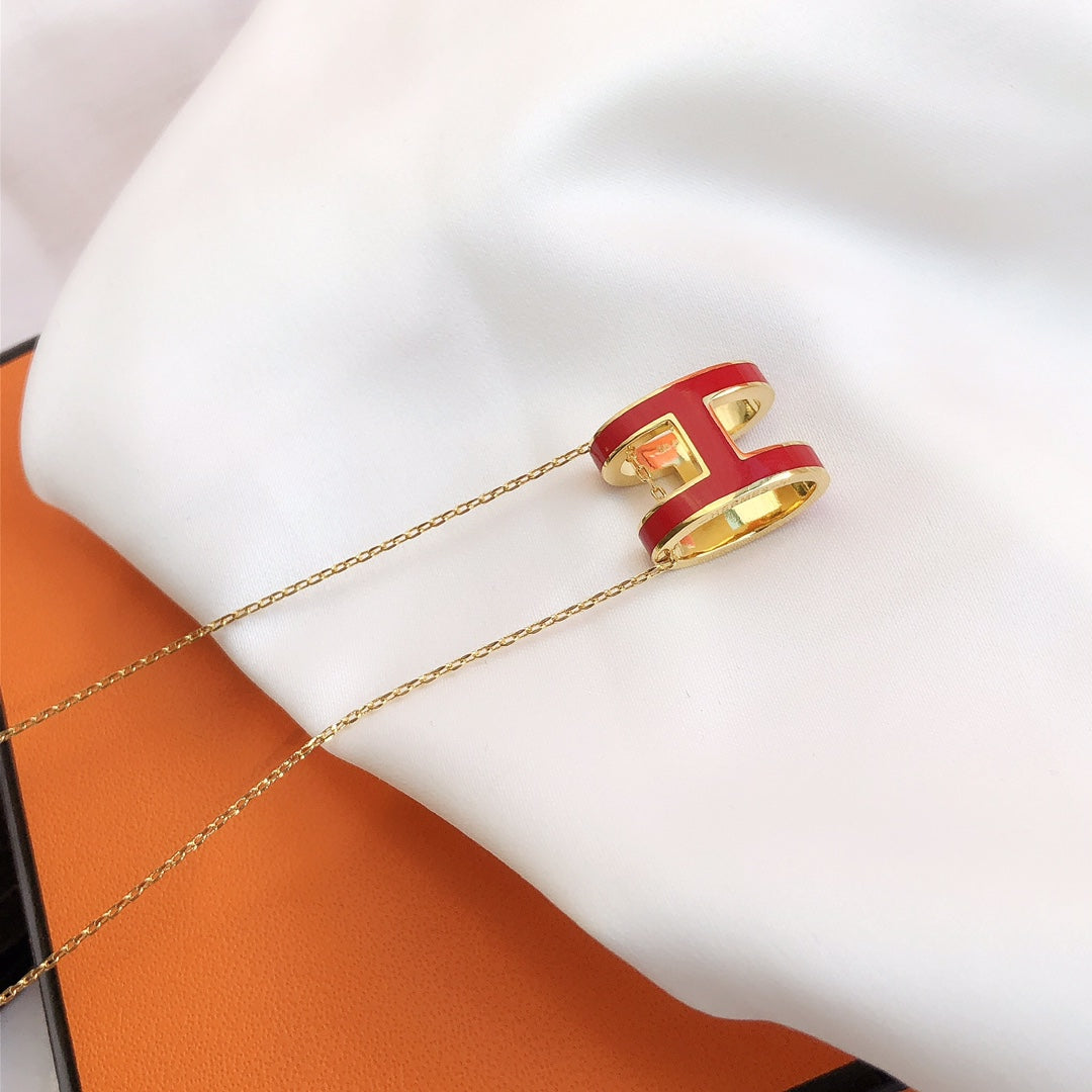 DIANA HM CLIC RED ENAMEL GOLD NECKLACE