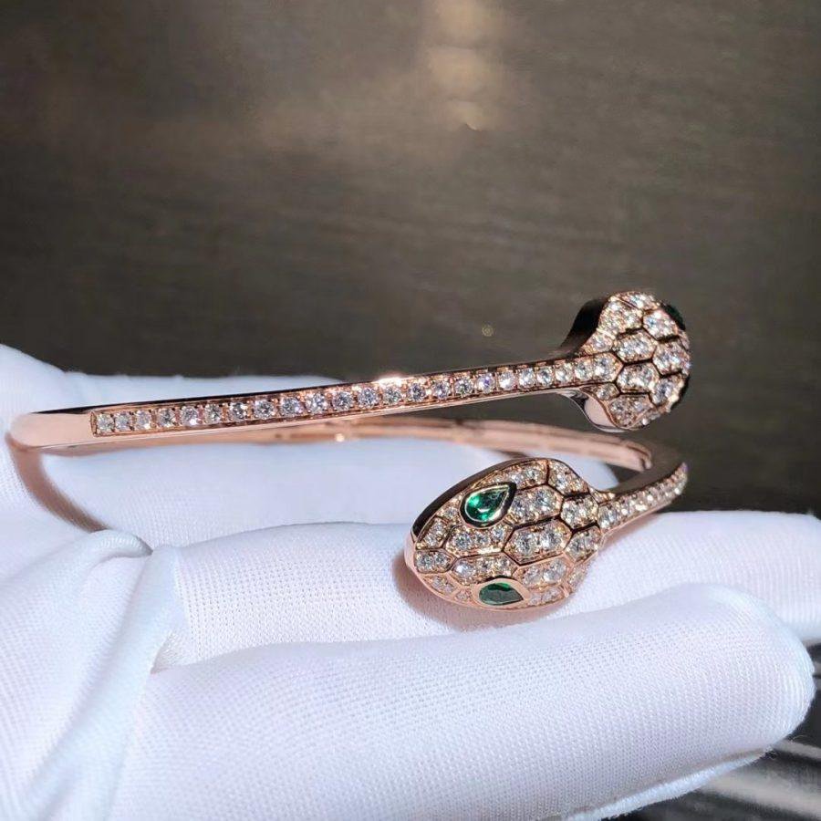 DIANA SERPENTI BRACELET PINK GOLD MALACHITE DIAMOND DOUBLE SNAKE
