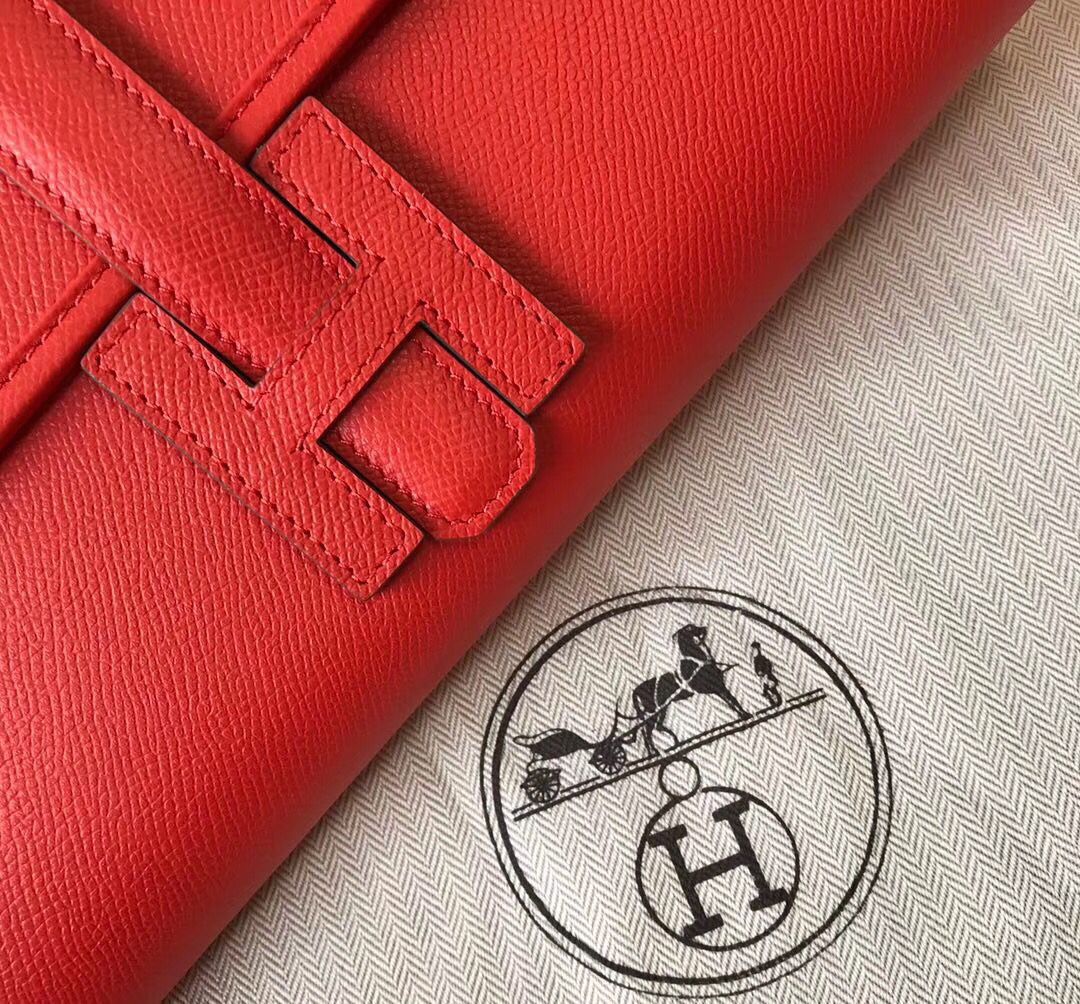 Clutch Hermes Jige Elan 29 en piel Epsom roja