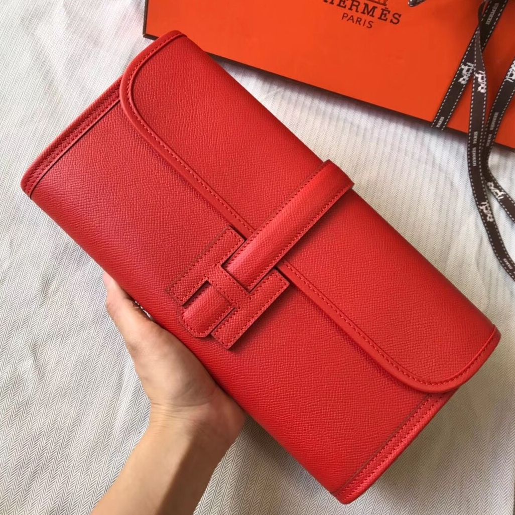 Clutch Hermes Jige Elan 29 en piel Epsom roja