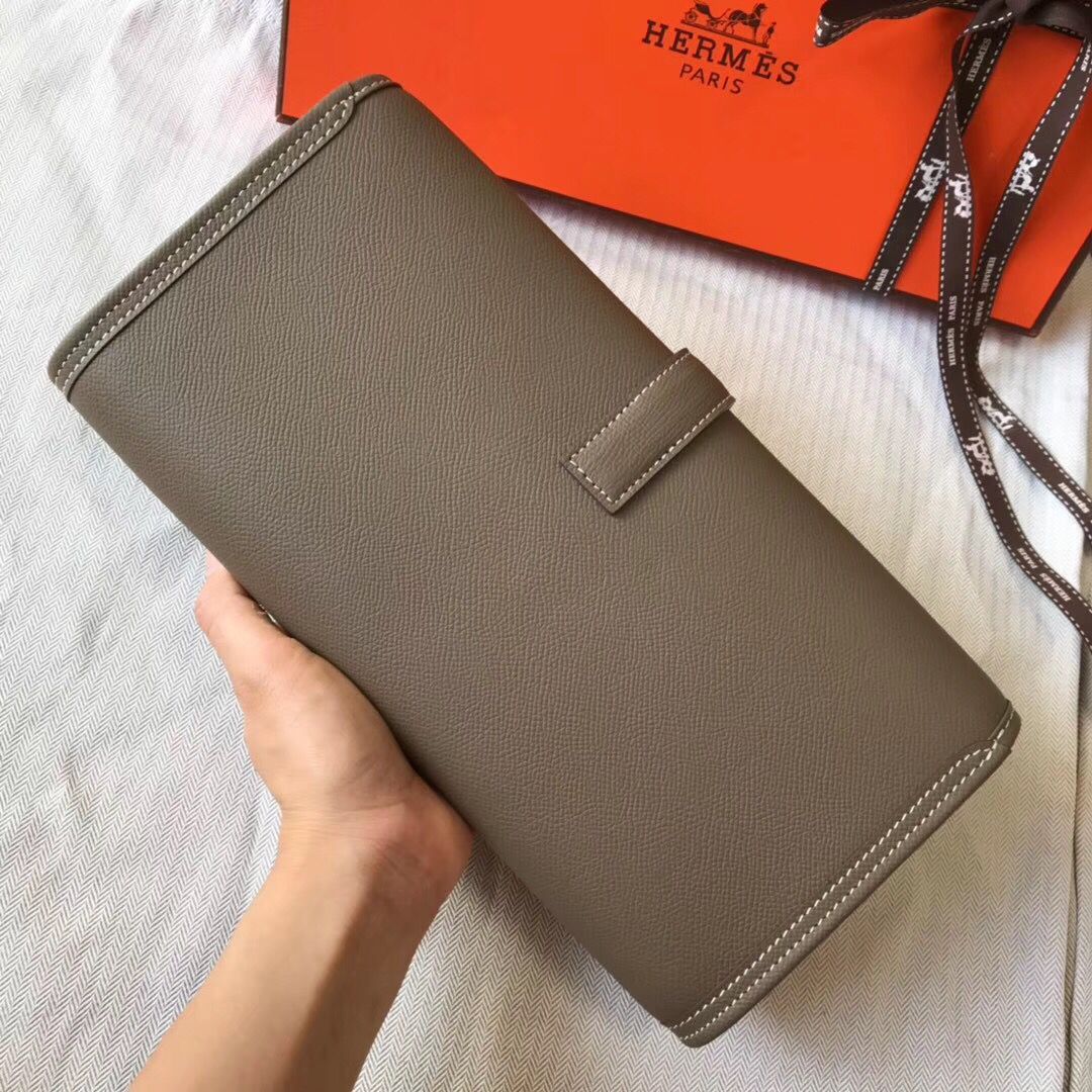 Clutch Hermes Jige Elan 29 en piel Epsom gris topo