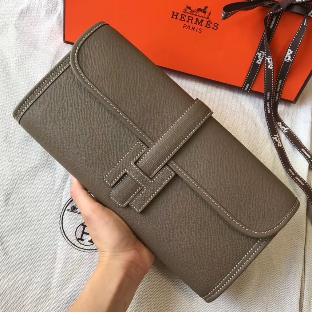 Clutch Hermes Jige Elan 29 en piel Epsom gris topo