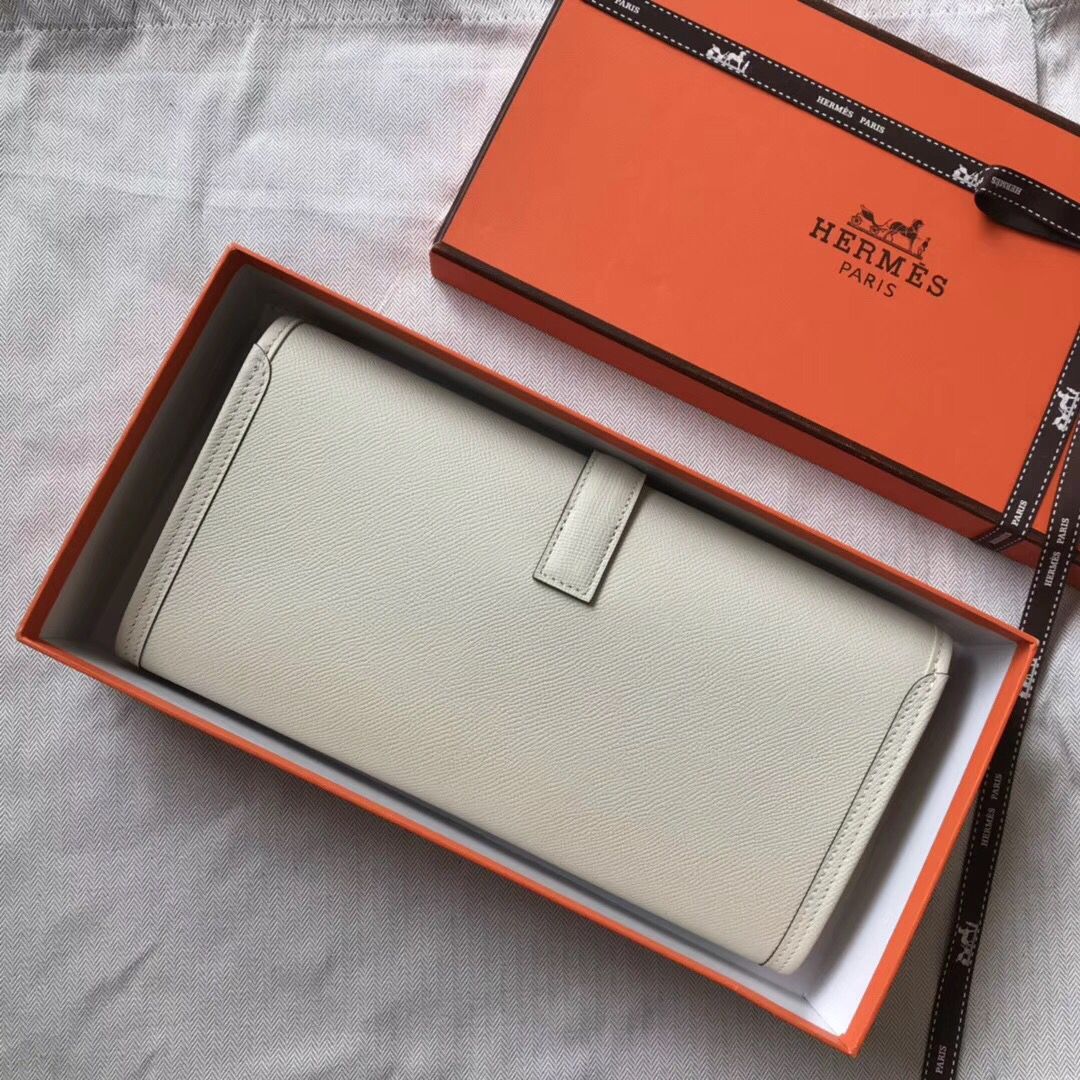 Clutch Hermes Jige Elan 29 en piel Epsom blanca