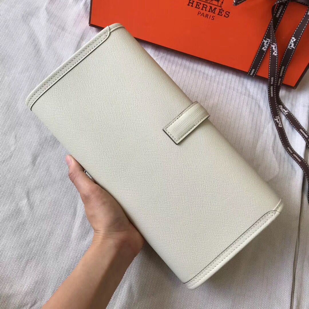 Clutch Hermes Jige Elan 29 en piel Epsom blanca