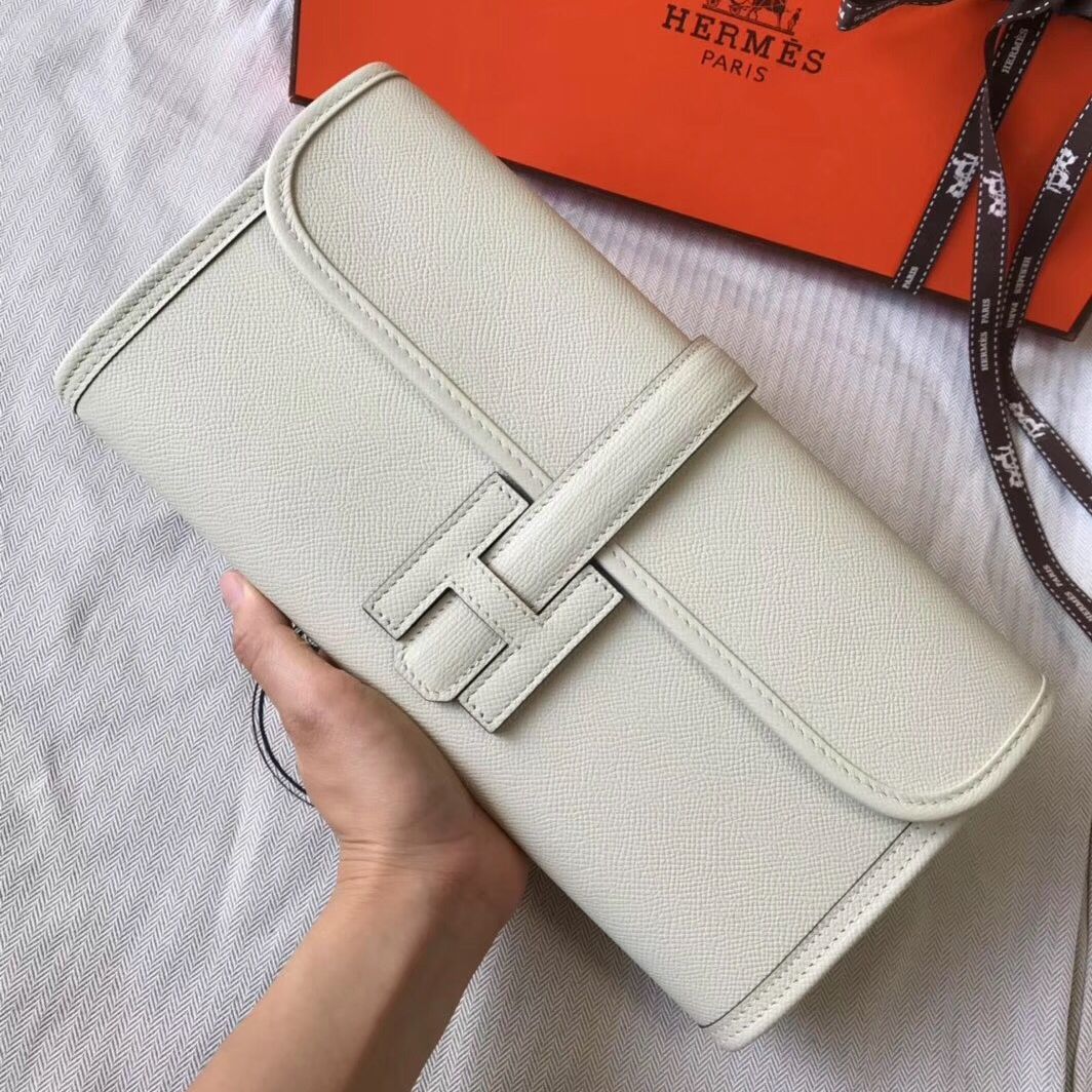Clutch Hermes Jige Elan 29 en piel Epsom blanca