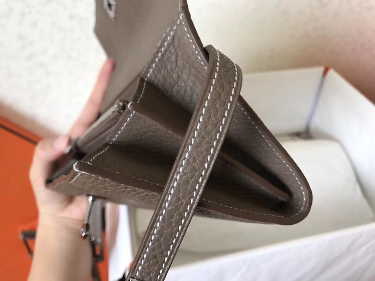 Cartera larga Kelly de 20 cm de piel Etoupe Clement