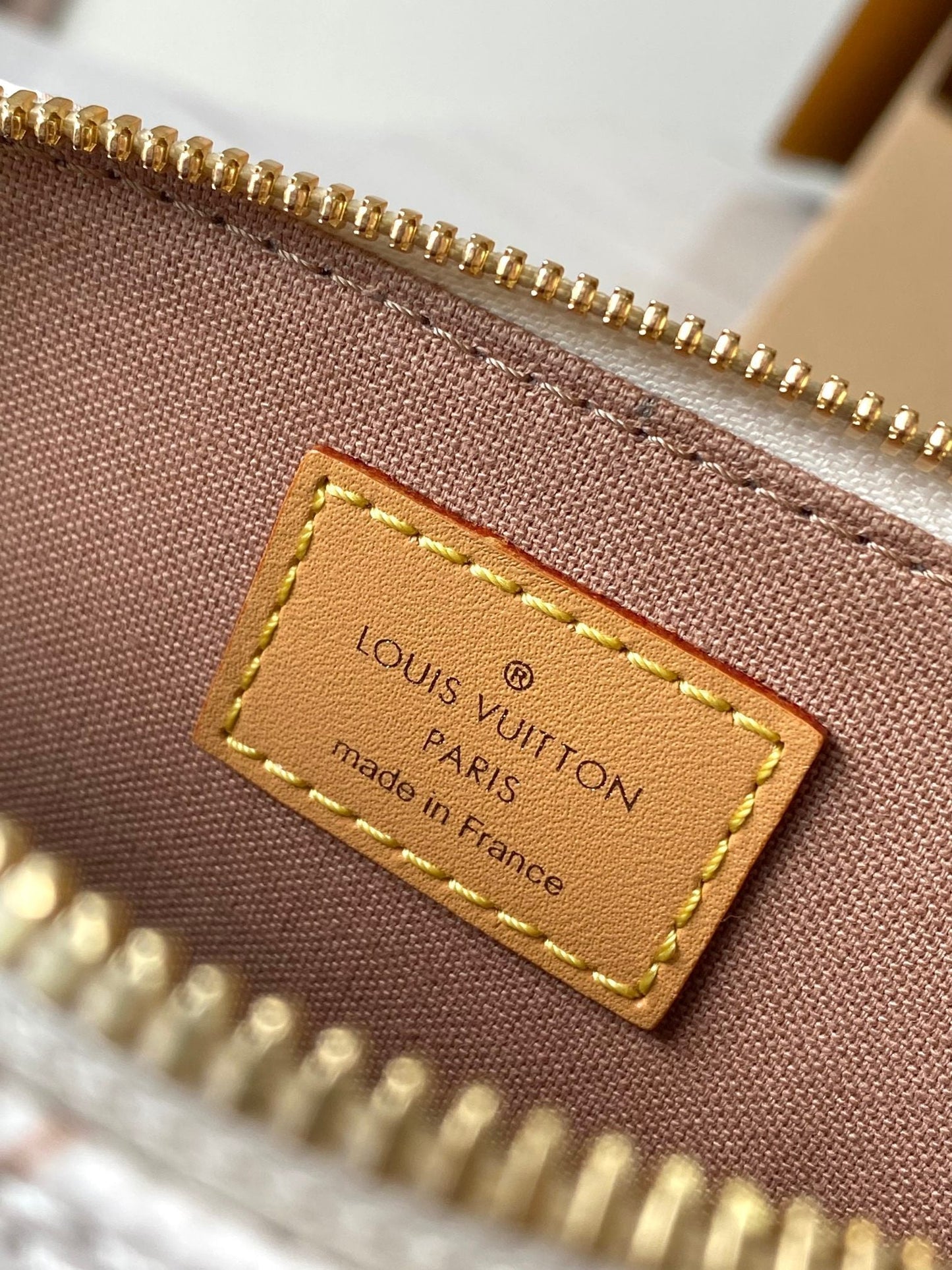 NANO ALMA 18 EN LONA DUNE CON MONOGRAMA BLANCO Y HERRAJES DORADOS