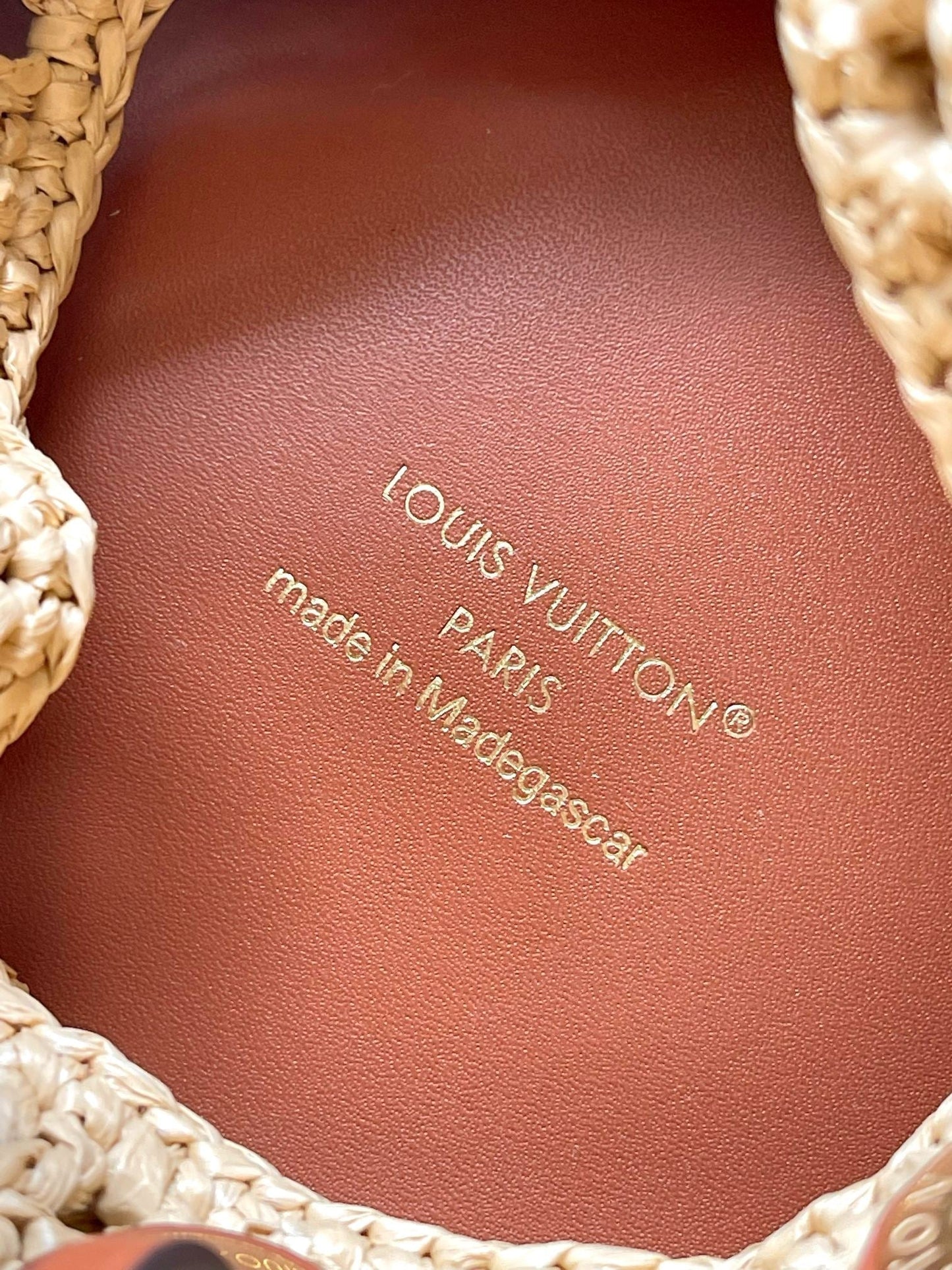 noe bb 22cm beige raffia tan calfskin