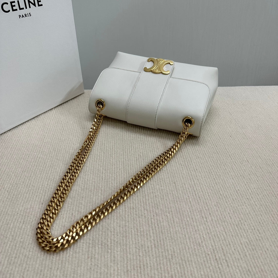BOLSO MEDIANO VICTOIRE 25 EN PIEL DE BECERRO FLEXIBLE BLANCA CON HERRAJES DORADOS