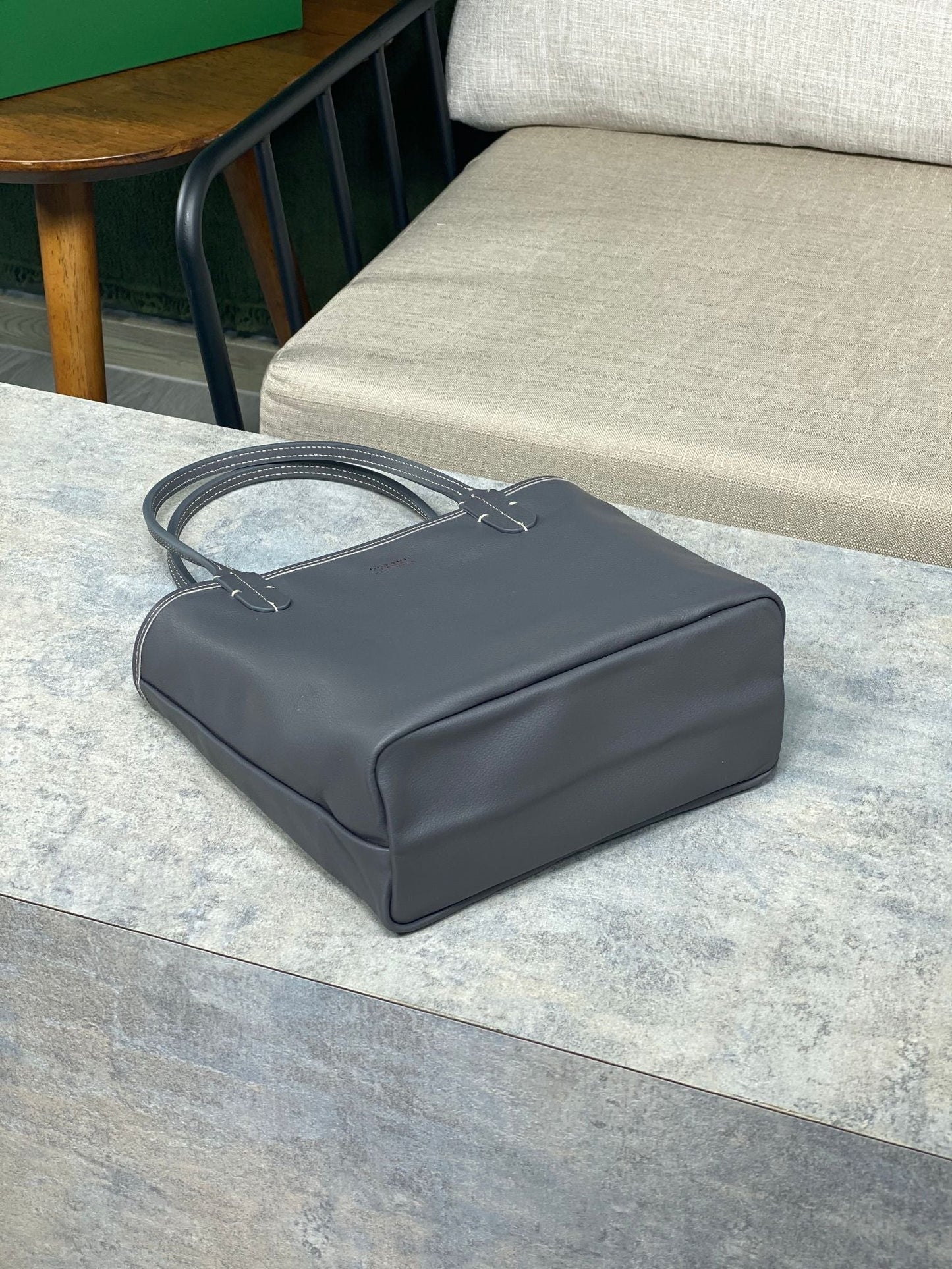 SAC ANJOU MINI 20 EN TOILE GOYARDINE GRISE ET CUIR DE VEAU