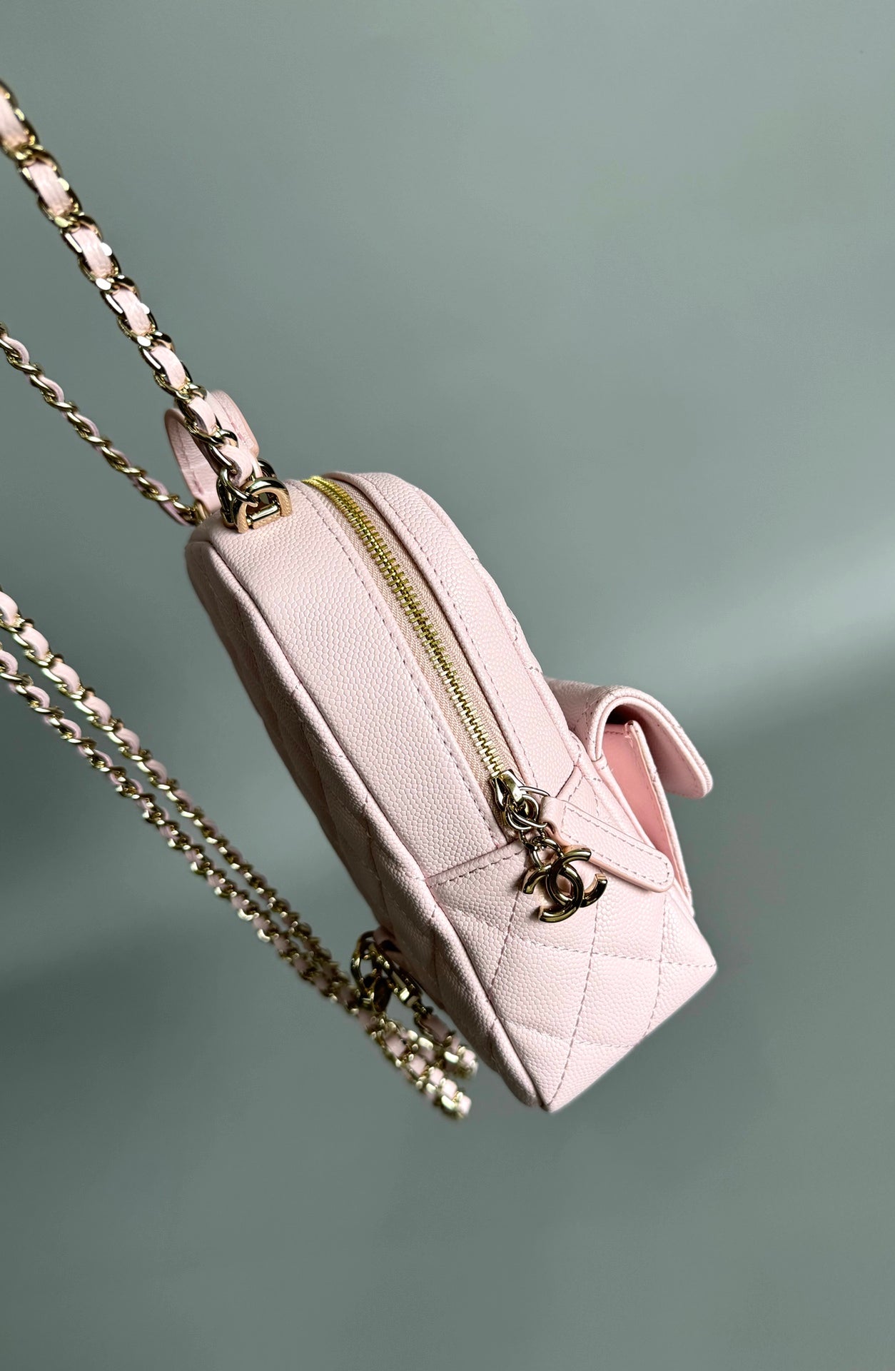 MOCHILA CC MINI 18 ROSA CAVIAR HARDWARE DORADO CLARO